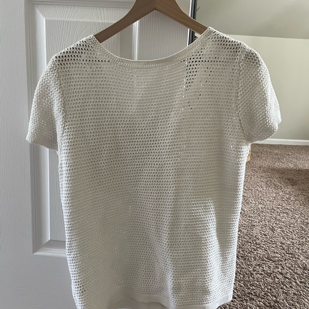 Vintage White Crochet Button-Front Short Sleeve Cardigan - Picture 4 of 4